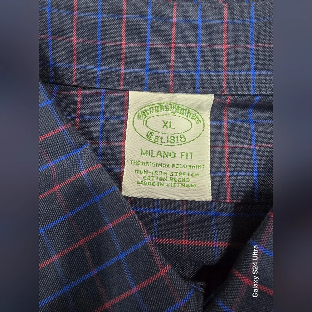 NWOT Brooks Brothers MILANO‎ Non-Iron Stretch Plaid Long Sleeve Butyon Down XL